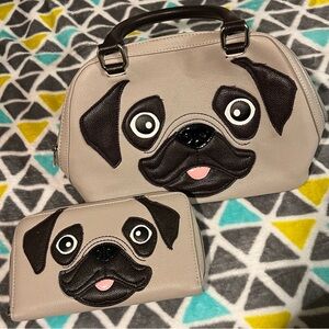 Pug shoulder bag and wallet set